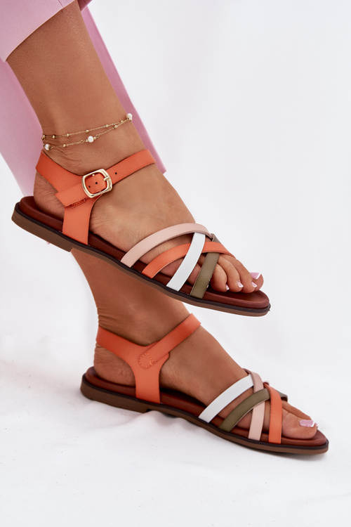 Damskie Sandały Z Przeplatającymi Się Paskami Sergio Leone SK090H Pomarańczowe