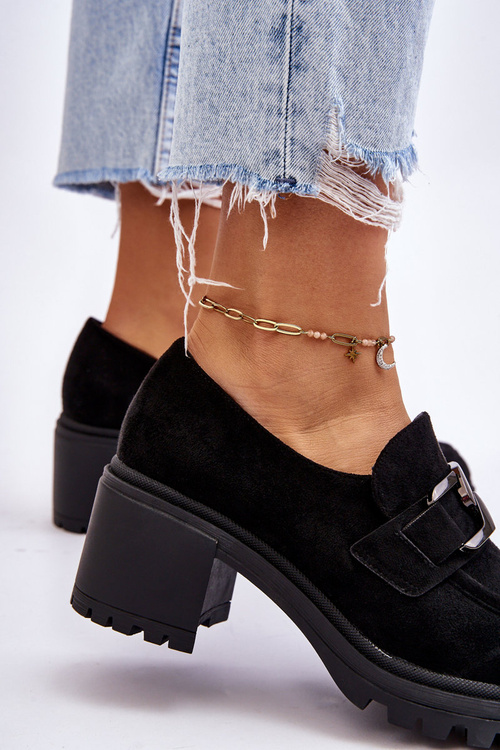 Zamszowe Półbuty Na Masywnym Obcasie Czarne Finley