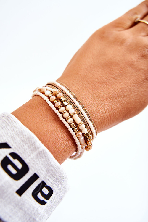 Damska Bransoletka Z Perełkami I Kryształkami Beżowa