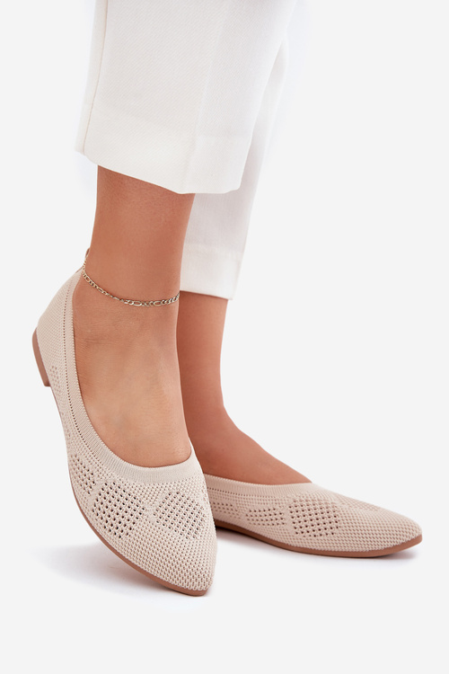Materiałowe Baleriny Damskie Beżowe Zelira