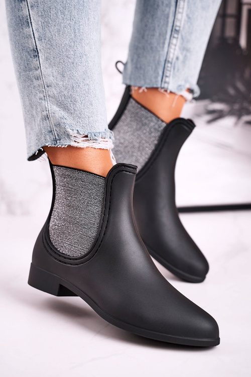 Damskie Matowe Kalosze Czarno Srebrne Answear