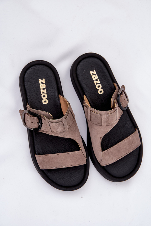 Zamszowe Klapki Damskie Na Platformie Zazoo 3024 Brązowe