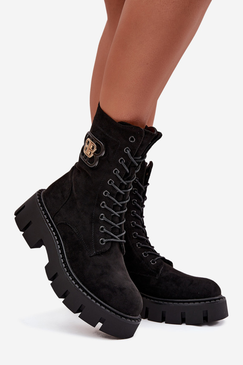 Ocieplane Botki Wokrery Damskie Z Ozdobą Czarne Melisse