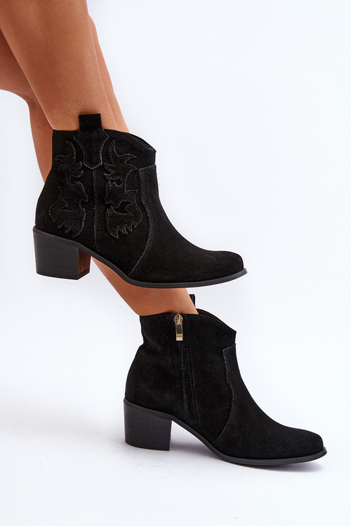 Zazoo 3426 Damskie Zamszowe Botki Kowbojki Czarne