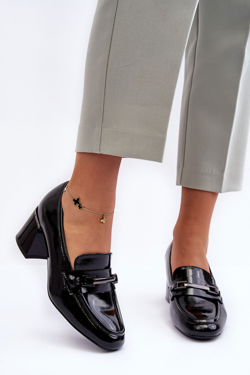 Lakierowane Czółenka Na Słupku Czarne Idona