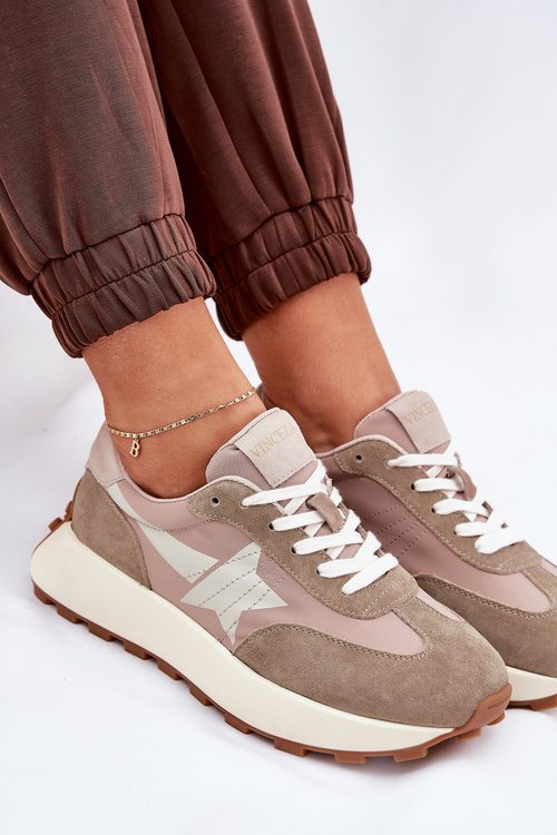 Zamszowe Buty Sportowe Damskie Na Platformie Vinceza 66720 Beżowe