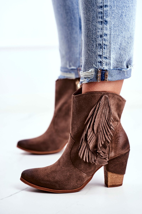 Damskie Botki Na Słupku Cappuccino Skórzane Quintana