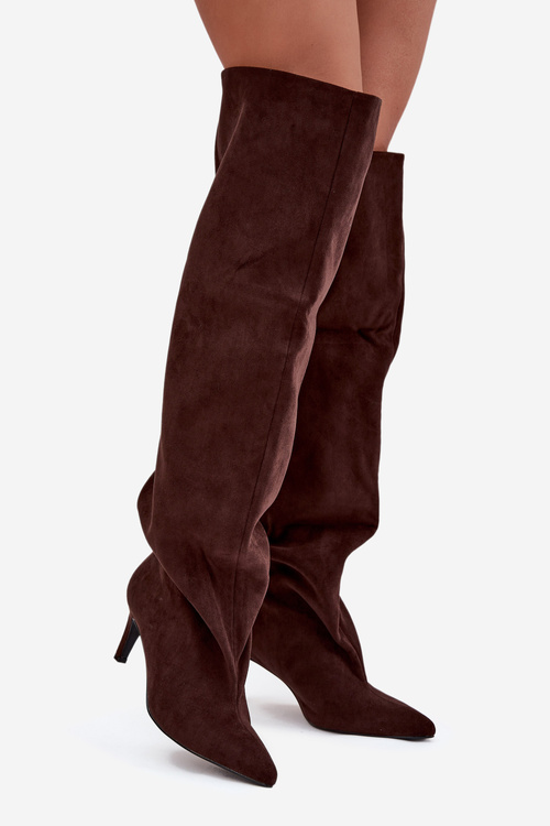 Kozaki Damskie Na Szpilce Wsuwane Czekoladowe Mavilla