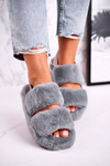 Papcie Damskie na Platformie Futrzane Szare Cotton Candy