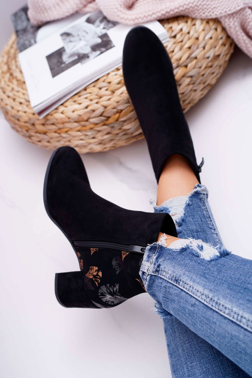 Botki Damskie Na Słupku Sergio Leone Czarne Beż BT521