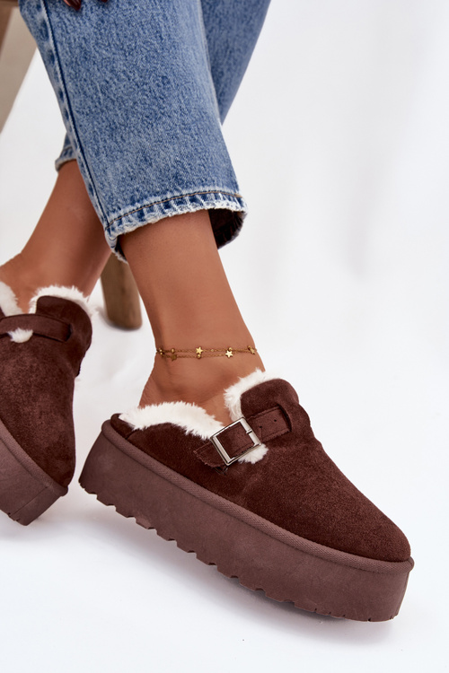 Śniegowce Damskie Z Futerkiem I Klamrą Na Platformie Czekoladowe Jessina