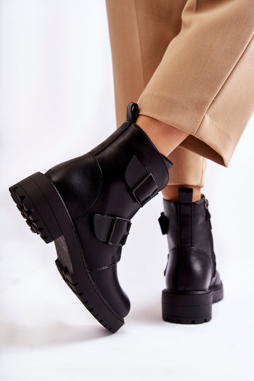 Skórzane Damskie Botki Na Suwak Czarne Gritta