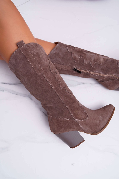 Kozaki Damskie Na Słupku Kowbojki Cappuccino Brunt