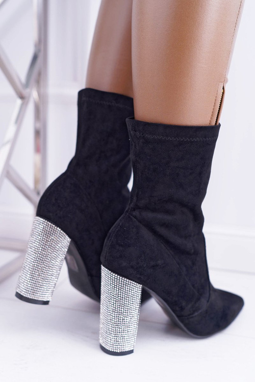 Damskie Botki Czarne Na Słupku Zamszowe Hendo