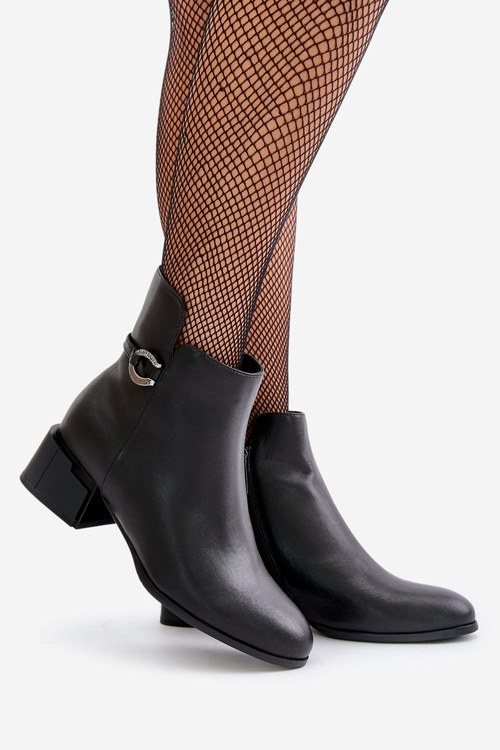 Ocieplane Botki Damskie Na Obcasie Zapinane Na Zamek Czarne Vinceza 66724