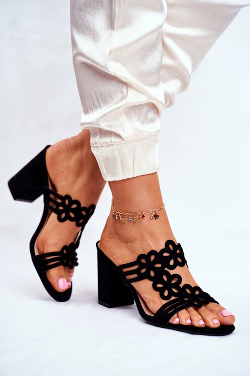 Ażurowe Klapki Na Słupku Sergio Leone SK031 Czarne 