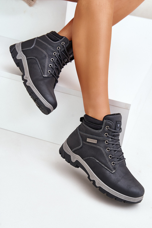 Buty Trekkingowe Męskie Ocieplane Z Eko Skóry Granatowe Neramia