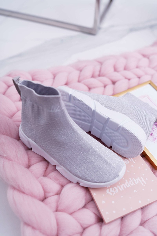 Dziecięce Młodzieżowe Obuwie Sportowe Brokatowe Srebrne Deva