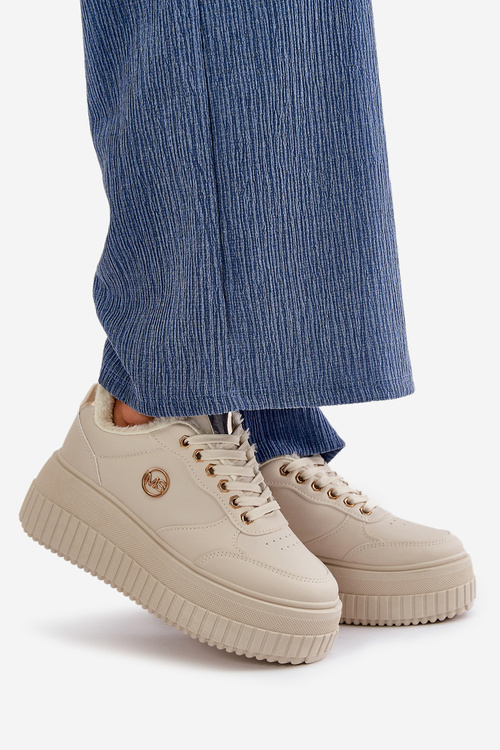 Sneakersy Buty Sportowe Damskie Ocieplane Na Masywnej Podeszwie Beżowe Ardiela