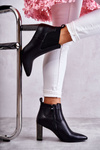Eleganckie Botki Na Słupku Z Dżetami Czarne Elinor