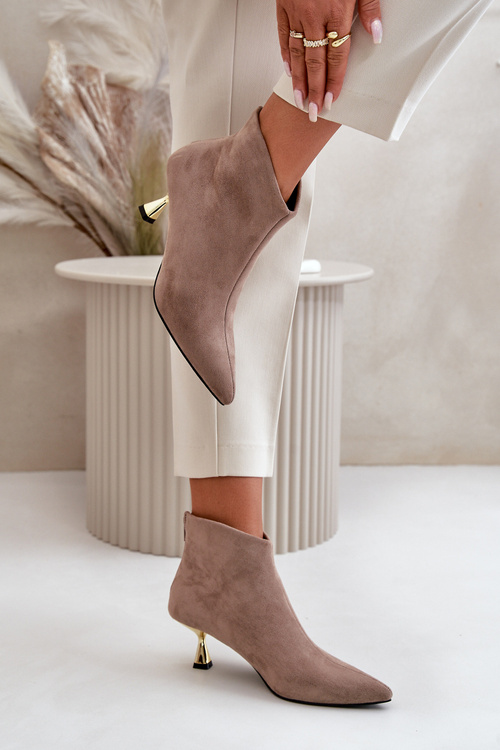 Botki Damskie Na Szpilce Eko Zamszowe Ciemnobeżowe Terlena