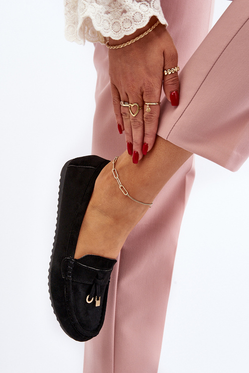 Damskie Zamszowe Klasyczne Mokasyny Czarne Ontala