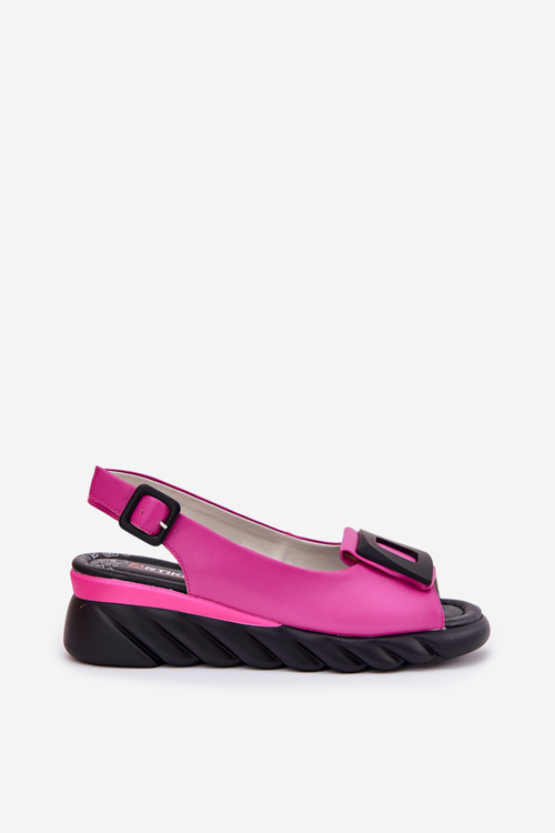 Skórzane Sandały Damskie Na Koturnie z Ozdobą Artiker 56C1571 Fuksja