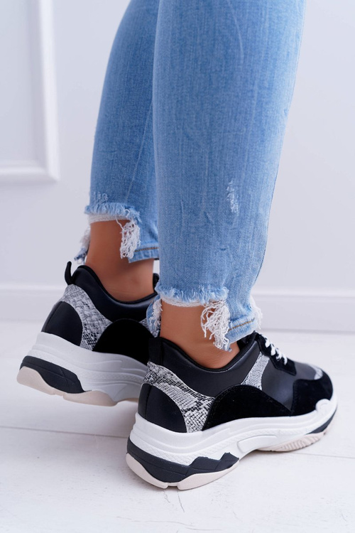 Sportowe Damskie Buty Gruba Podeszwa Czarne Remember