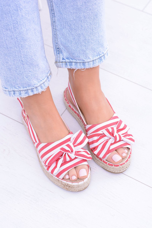 Czerwone Damskie Sandały Espadryle Kokardy Buni