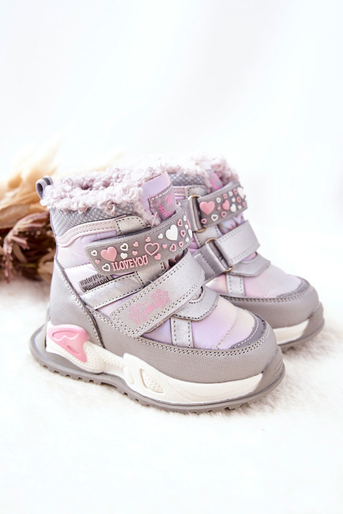 Dziecięce Ocieplane Śniegowce Srebrno-Różowe Chilly