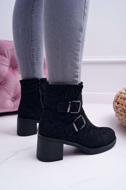 Botki Damskie Na Obcasie Zamszowe Czarne Fagret