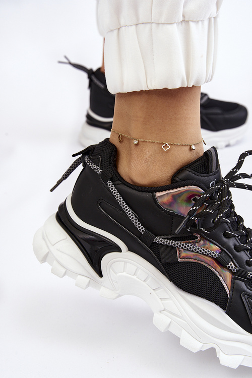 Damskie Buty Sportowe Sznurowane Na Platformie Czarne Minea