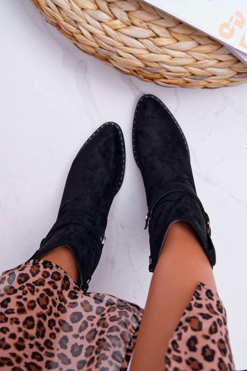 Botki Damskie Płaski Obcas Czarne Arraso