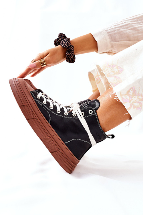 Damskie Ocieplane Trampki GOE Wysokie II2N4033 Czarne