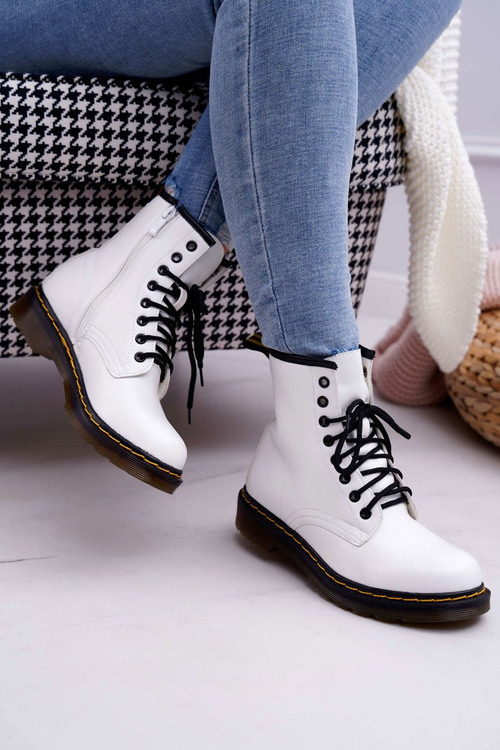 Damskie Botki Trapery Glany Białe Gangsta