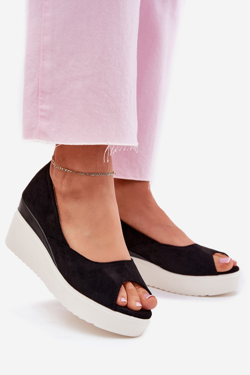 Sandały Damskie Na Koturnie Z Eko Zamszu Czarne Velira