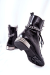 Skórzane Botki Workery Laura Messi Czarne 2209