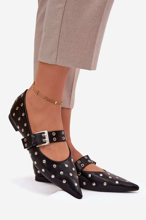 Baleriny Z Dżetami I Klamrą Eko Skórzane Czarne Arlenne