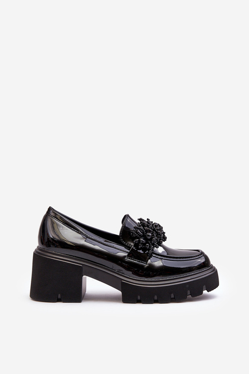 Damskie Lakierowane Półbuty Z Ozdobą Czarne Renesma