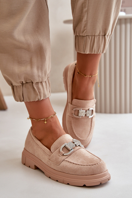 Mokasyny Damskie Eko Zamszowe Z Ozdobą Beżowe Wistera