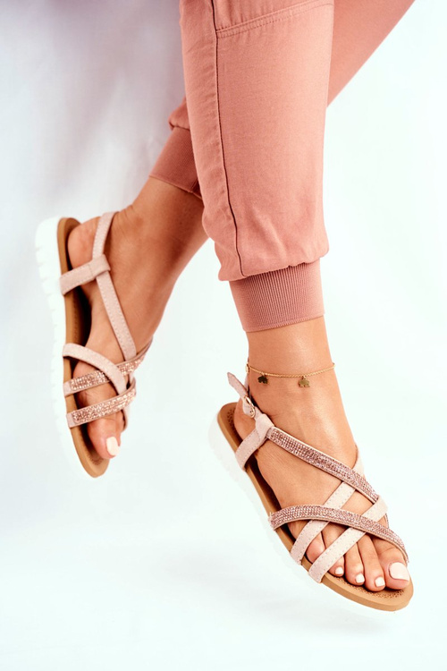 Damskie Sandały Lu Boo Z Cyrkoniami 406-6 Różowe Złoto Feen