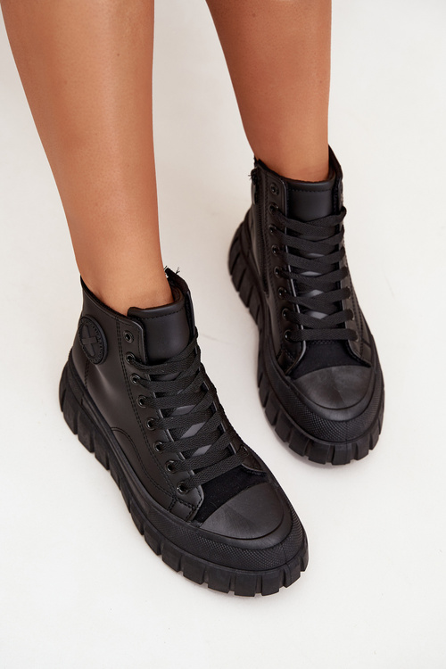 Ocieplane Wysokie Trampki Damskie Na Platformie Zamek Czarne Sarira