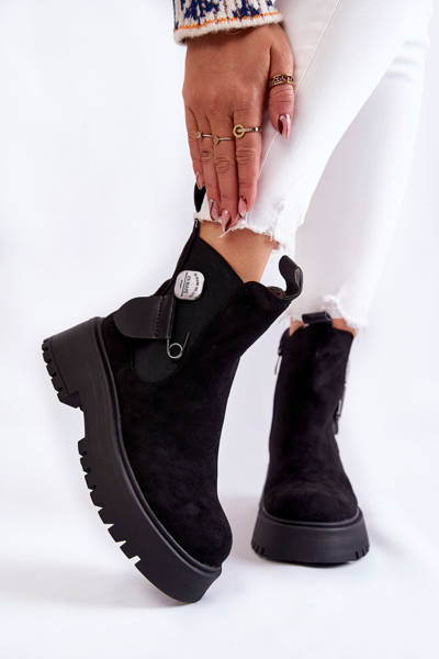 Zamszowe Ocieplane Botki Workery Czarne Magnis