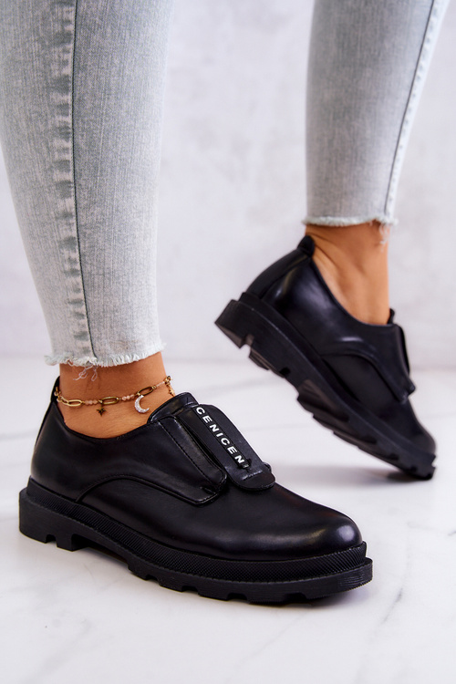 Skórzane Damskie Półbuty Wsuwane Czarne Kirstee