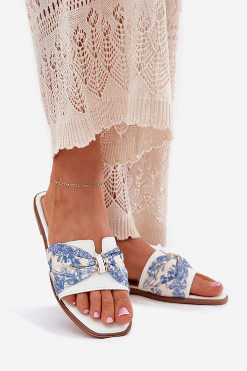 Klapki Damskie Na Płaskim Obcasie Z Kokardą Białe Avenza