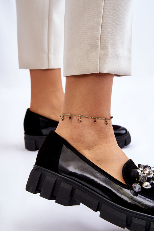 Damskie Mokasyny Na Platformie Laura Messi 2392 Czarne