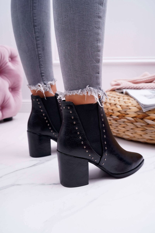 Botki Damskie Na Obcasie Z Gumkami Czarne Trini