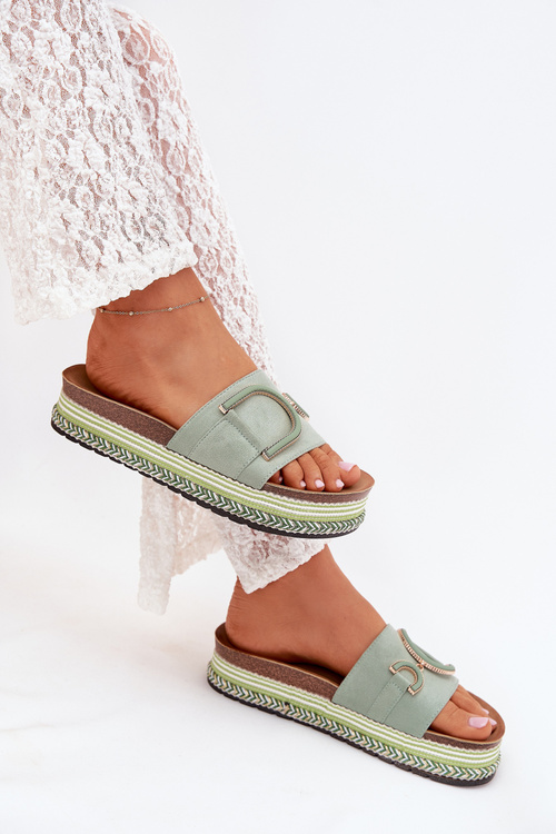 Klapki Damskie Na Platformie Z Ozdobą Zielone Daphira