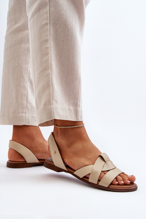 Zazoo 40185 Wygodne Skórzane Wsuwane Sandały Beżowe