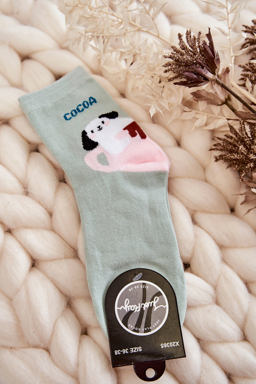 Damskie Śmieszne Skarpetki Pies W Filiżance Zielone